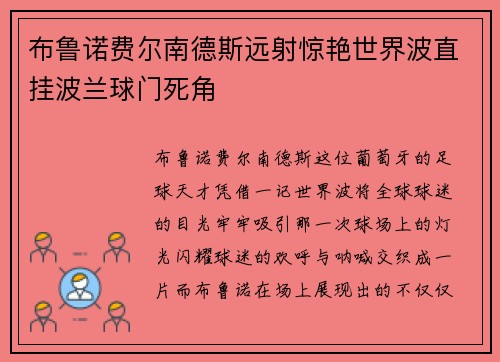 布鲁诺费尔南德斯远射惊艳世界波直挂波兰球门死角 布鲁诺费尔南德斯远射惊艳世界波直挂波兰球门死角